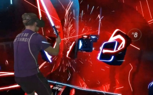 someone playing Beat Saber
